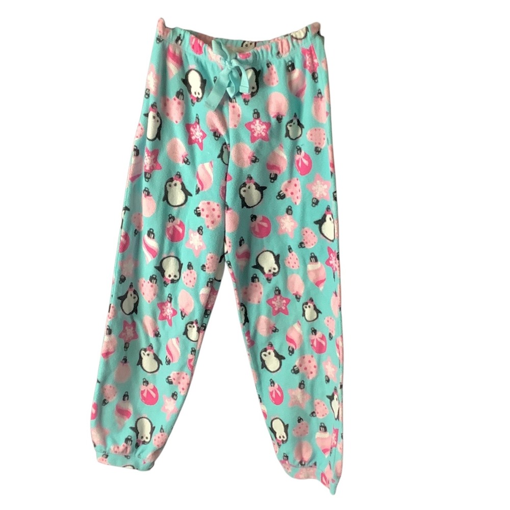 Joe Boxer‎ Pajama Pants Girls Size 7/8 Fleece Teal Penguin Christmas Sleepwear